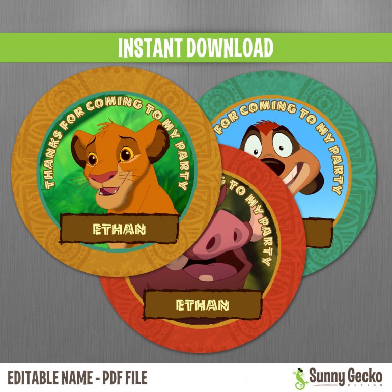 The Lion King Favor Tags - Instant Download and Edit with Adobe Reader